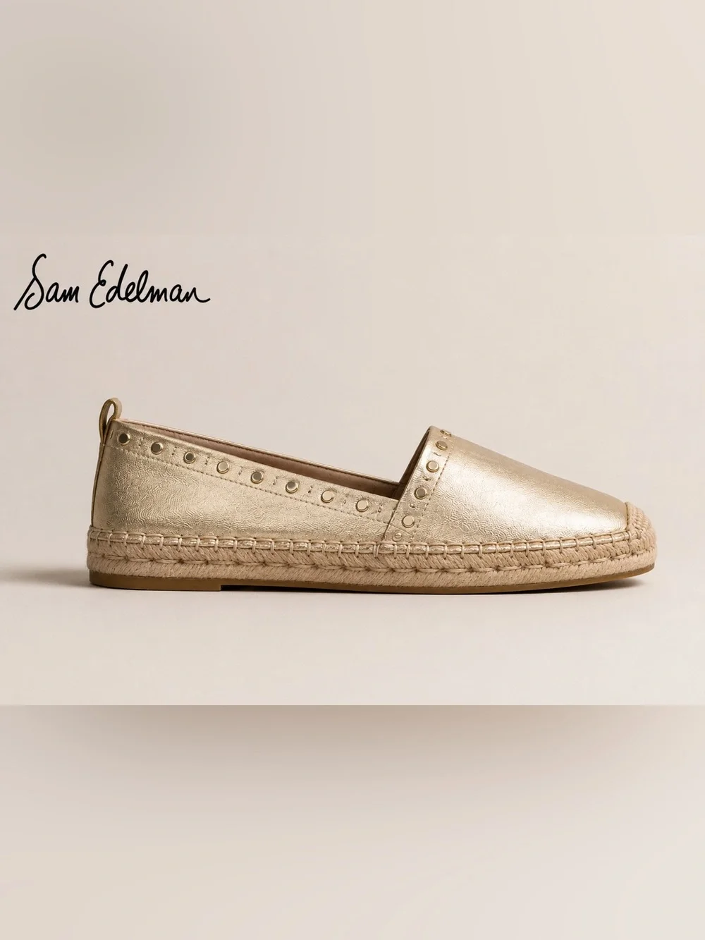 Sam Edelman Metallic Gold Studded Espadrille Flats – Size 10 NWOT